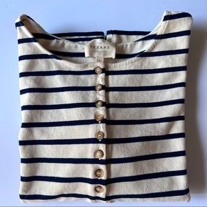 Sézane Gatsby Mariniere Long Sleeve T-shirt. In Ecru Navy size M